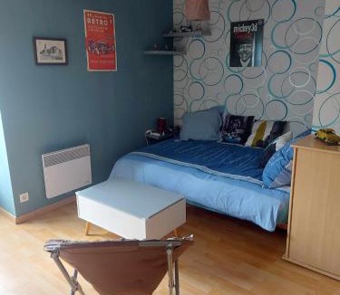 Bazouges-sur-le-Loir Apartment | appartement a l'étage d'une maison avec entrée commune par ma maison comprenant une chambre avec un grand lit , une d'enfant et un clic-clac dans la piece de vie
