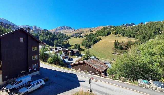 50m from resort center, 1st floor, swimming pool, sauna, balcony, tv, 23m², La Plagne