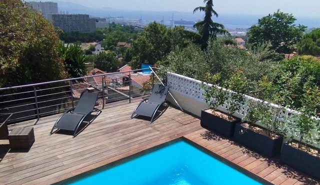 House with panoramic ocean views and a pool